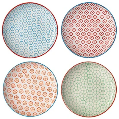 Abbildung von Bloomingville Teller Emma Retro Kuchenteller kleine Frühstücksteller Brotteller rund ø 16 cm, grün blau rot orange, Keramik, 4er Set