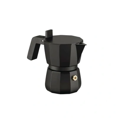 Abbildung von Alessi Moka DC06/1 B Design Espressokocher aus Gußaluminium, Griff und Knopf PA, Schwarz, 1 Tasse