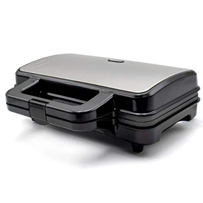 Abbildung von MPM MOP 20M Sandwichmaker Toaster für 4 dreieckige Sandwiches/Panini 900 W Gehäuse aus rostfreiem Stahl Antihaftbeschichtet Automatische Temperaturregelung Elektrisch Silber