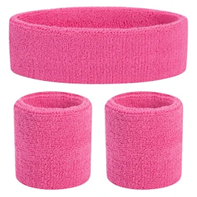 Abbildung von ONUPGO Kinder Schweißbänder Stirnband Armband Set Athletisches Baumwollschweißband für Sport (1 + 2 Armbänder)