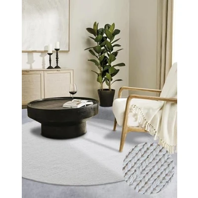 Abbildung von Villeroy &amp; Boch Wollteppich Francois Rund Natur Wohnzimmerteppich Handgewebt Umweltfreundlich Boho Teppich Wolle für Wohnzimmer, Schlafzimmer, Esszimmer, Flur, Küche Weiß, 160cm