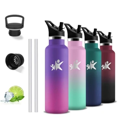 Abbildung von Grsta Thermosflasche, 500ml Trinkflasche Edelstahl, mit Strohhalm, BPA Frei, Auslaufsicher, 24h Kalt &amp; 12h Warm, Wasserflasche Doppelwandig, für Schule, Camping, Reisen