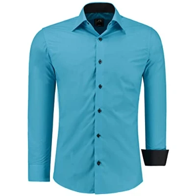 Abbildung von J&#039;S FASHION Herren Hemd Slim Fit Langarm Freizeithemd Pflegeleicht Bügelleicht Türkis S