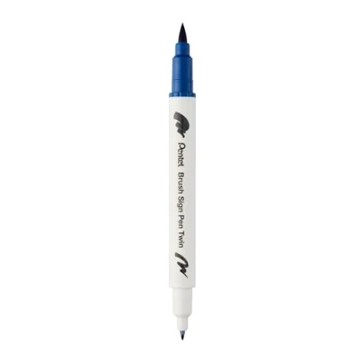 Abbildung von Pentel Brush Sign Pen Twin SESW30C Faserschreiber, 2 pinselähnliche Spitzen, stahlblau (1 Stück)