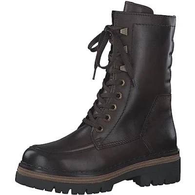 Abbildung von MARCO TOZZI Damen Stiefeletten zum Schnüren aus Leder Plateau, Braun (Cafe), 39