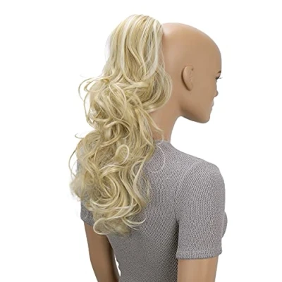 Abbildung von CAISHA 45cm Lang Haarteil Zopf Pferdeschwanz Haarverlängerung Mit Kordelverschluss Voluminös Gelockt Hellblond Mix PH36