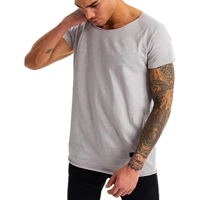 Abbildung von Leif Nelson Herren T Shirt mit Rundkragen Basic Kurzarm Männer Kurzarmshirt Slim Fit Sommershirt LN 8294 Grau Größe S