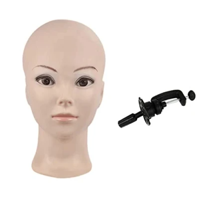 Abbildung von Mannequin Kopf, weiblich ohne Haare, zum Üben für Perückenherstellung und Ausstellen von Perücken, mit Tischklemme (GT 02)