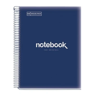 Abbildung von Miquelrius Notizbuch A4 Notizblock Emotionen, 160 Seiten 90 g/m², Raster 5 x mm, 8 farbige Streifen, Mikroperforierte Spirale, Polypropyleneinband, 4 Loch Lochung, Notizbuch, Marineblau