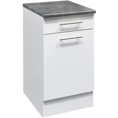 Abbildung von Eddy Moderner Küchenunterschrank in Weiß matt, Metallic Grau Geräumiger Unterschrank Küche mit viel Stauraum 50 x 90 60 cm (B/H/T)