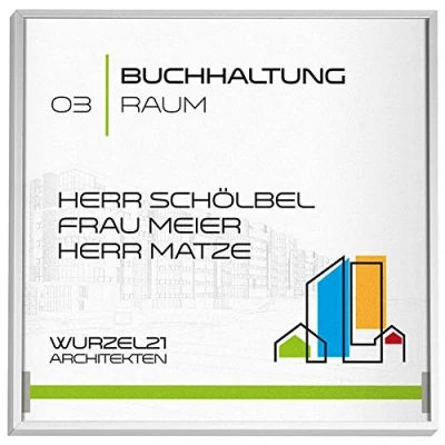 Abbildung von Madrid Silver Line Türschild 150 150x150 mm Alu Rahmen silber eloxiert entspiegelte Abdeckung Schraubmontage Büro Büroschild