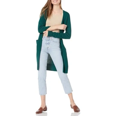 Abbildung von Amazon Essentials Damen Leichter Strickjackenpullover, Länger Geschnitten (Erhältlich In Übergröße), Dunkelgrün, XXL