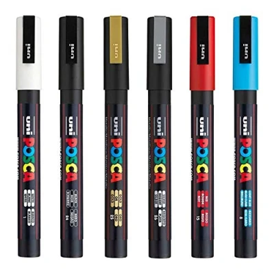 Abbildung von Posca PC 3M Paint Pen Art Marker Stifte Stoff Glas Metall Set mit den 6 beliebtesten Farben