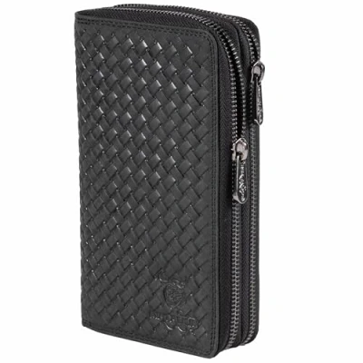 Abbildung von MATADOR MADRID Geldbeutel Damen Leder mit edler Geschenk Box Geldbörse RFID Schutz Portemonnaie Gross Luxus Brieftasche einzigartigem Flechtmuster Schwarz