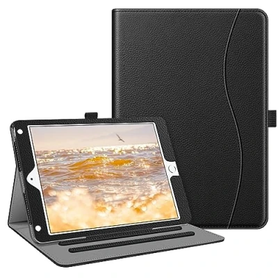 Abbildung von Fintie Hülle für iPad 9.7 Zoll 2018 2017 / Air 2 [Eckenschutz] Multi Winkel Betrachtung Folio Stand Schutzhülle Case mit Dokumentschlitze, Auto Sleep/Wake, Schwarz