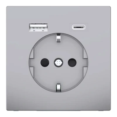 Abbildung von Schneider Electric Merten MEG2367 6036 Steckdose mit USB Anschluss Typ A+C System Design Edelstahl, Schuko Unterputz, Schutzkontaktsteckdose, geeignet für Smartphone, Tablet