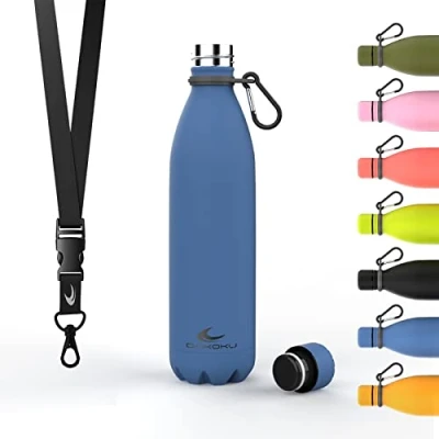 Abbildung von Daikoku Edelstahl Wasserflasche 100% Auslaufsicher Hält 12 Stunden Heiß, 24 Kalt BPA Frei und Gesund Modische Farbe, Ideal für Alltag Outdoor Blau 750 ML
