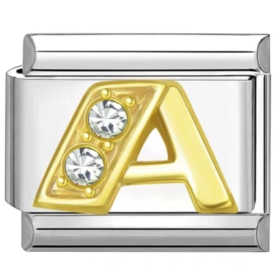 Abbildung von Quiges 9mm Italian Style Charm Modell Edelstahl Alphabet Buchstaben A für Italien Armbänder
