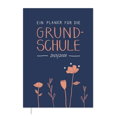 Abbildung von Eine der Guten Lehrerkalender 2025 2026, A4 Grundschulplaner, 1 Doppelseite pro Woche, Softcover Schulplaner für Schuljahr 25/26, Blau Rosa mit Blumen, FSC Papier