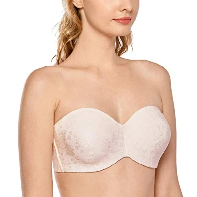 Abbildung von DELIMIRA Damen Trägerloser BH Jacquard mit Bügel ohne Einlagen Große Größen Rose White 75B