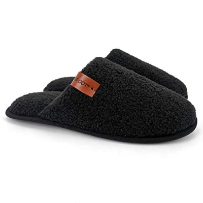 Abbildung von ofoot Herren Fuzzy House Hausschuhe Indoor Backless Slides Schlafzimmerschuhe Warmes flauschiges Teddyfleece mit gemütlicher Memory Foam Rutschfeste Gummisohle