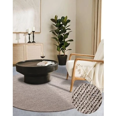 Abbildung von Villeroy &amp; Boch Wollteppich Francois Rund Natur Wohnzimmerteppich Handgewebt Umweltfreundlich Boho Teppich Wolle für Wohnzimmer, Schlafzimmer, Esszimmer, Flur, Küche Linen, 160cm
