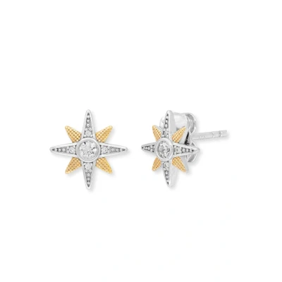 Abbildung von Engelsrufer Damen Ohrstecker Bicolor Stern Symbol aus Sterling silber in und gold besetzt mit 10 Zirkonia Steinen Steckverschluss nickelfrei