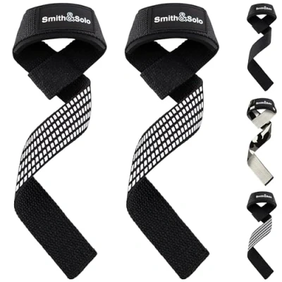 Abbildung von Smith &amp; Solo Zughilfen Krafttraining Frauen und Männer, Zughilfe Lifting Straps, Griffhilfen für Kraftsport Gym Bodybuilding, Fitness Zubehör Griffhilfe (Schwarz/Weiß Silikon)