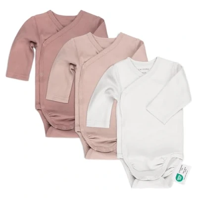 Abbildung von LaLoona Wickelbody Langarm 3er Pack Baby Body Set aus Baumwolle, Langarmbody mit Knöpfen, OEKO TEX® Standard 100 geprüft 62 68 Rosa