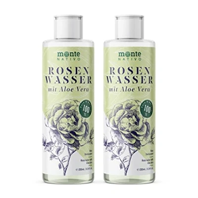 Abbildung von Rosenwasser mit Aloe Vera Monte Nativo 2x200ml (400ml) Naturkosmetik zur Gesichtsreinigung und Gesichtspflege Gesichtswasser Gesichtstoner Rose Water Anti Pickel Hautpflege Skin care