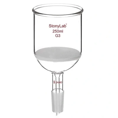 Abbildung von stonylab Buchner Filtertrichte, Filtrationstrichter aus Borosilikatglas mit Feinfilterscheibe (G3) und Unterem Normschliff 24/40, 250 ml