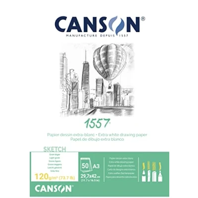 Abbildung von CANSON 1557® Skizzenpapier kopfgeleimt, DIN A4 21 x 29,7 cm, 50 Blatt, 120 g/m², leicht gekörnt