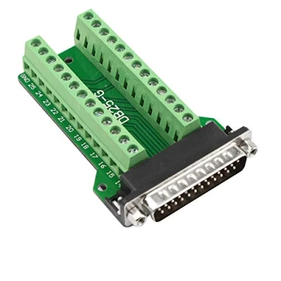 Abbildung von Futheda D sub DB25 G2 Steckeranschluss, Breakout Board Stecker, 25 polig, 2 reihig, lötfrei, PCB Platine, Terminal Block Adapter mit Rändelschrauben