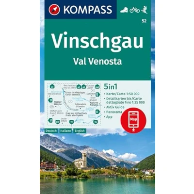 Abbildung von KOMPASS Wanderkarte 52 Vinschgau / Val Venosta 1:50.000: 5in1 mit Aktiv Guide, Detailkarten und Panorama inklusive Karte zur offline ... in der App. Fahrradfahren. Skitouren.