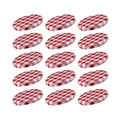 Abbildung von Westmark 15 Schraub /Twist Off Deckel für Einmachgläser, rund, ø 63 mm, Weißblech, Rot Weiß, Karriert, 409722E3