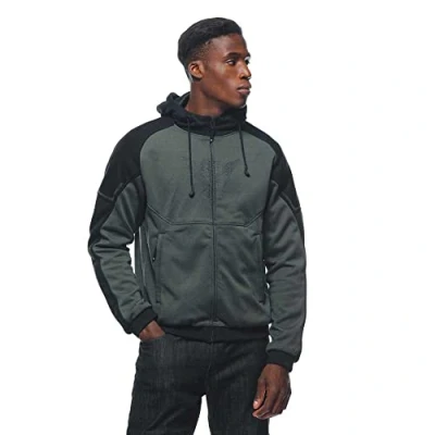 Abbildung von Dainese Daemon X Safety Hoodie Full Zip, Motorrad Fleecejacke, Mesh Gewebe, Schulter Und Ellbogenprotektoren, Herren Motorradjacke, Grün/Schwarz, 56