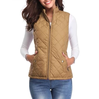 Abbildung von fuinloth Damen Weste, Herbst Leichte Steppweste Westen Ärmellos Jacke Kurz Vest Gilet Kamel L