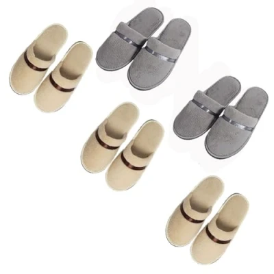 Abbildung von Tianmao 5 Paar Slipper Hotelslipper Frottierslipper Hausschuhe mit Geschlossenen Zehen Universalgröße 28.5*11cm Korallenvlies Gästepantoffeln, 3 Beige 2 Grau, Einheitsgröße