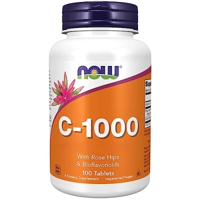 Abbildung von Now Foods C 1000, Vitamin C, 1000mg, L Ascorbinsäure, mit Hagebutte, 100 vegane Tabletten, Laborgeprüft, Glutenfrei, Vegetarisch, Sojafrei, ohne Gentechnik