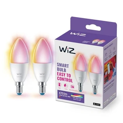 Abbildung von WiZ WLAN Glühbirne und Bluetooth, LED, dimmbar, Kerzenform, 40 W, E14, 2 Stück, weißes farbiges Licht, 2200 6500 K, 4,9 W (entspricht W), A+