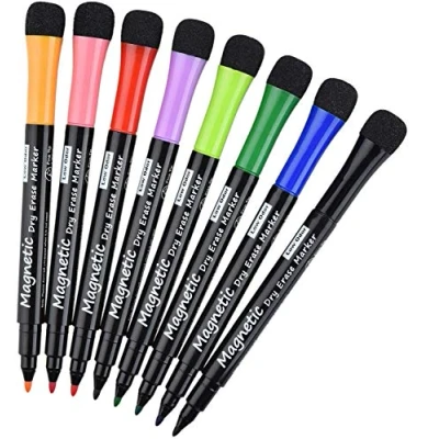 Abbildung von Willingood Whiteboard Marker, Magnetisch Schwamm mit Stifte, 2 in 1 Kreidemarker 8 Farben, Trocken Abwischbar, Rundspitze 2mm, Perfekt für Zuhause Schule Büro