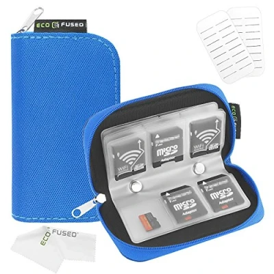 Abbildung von Speicherkarten Tragetasche Geeignet für SDHC und SD Cards 8 Seiten 22 Slots ECO kondensierten Mikrofaser Reinigungstuch Inklusive