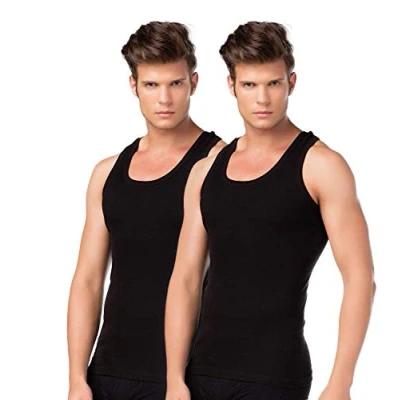 Abbildung von BestSale247 2er Pack Herren Classic Unterhemden, Achselhemden, Tank Top, Feinripp (glatt) 100% Baumwolle (Schwarz / 2 Stück, XL)