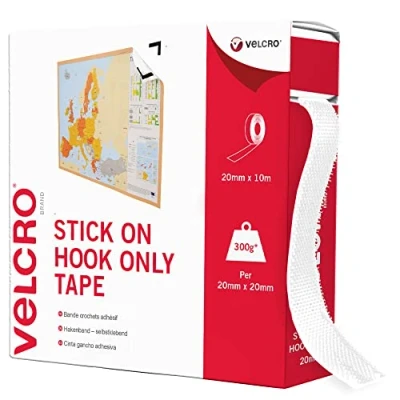Abbildung von VELCRO Marke Selbstklebendes Hakenband Zuschneidbares, starkes mit nur Haken, selbstklebend Perfekt für Raumdekoration &amp; Zuhause, Büro, Garagennutzung Weiß 20 mm x 10 m