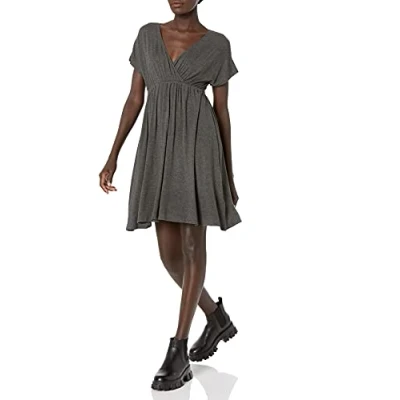 Abbildung von Amazon Essentials Damen Surplice Kleid (Erhältlich in Übergröße), Dunkelgrau Meliert, L
