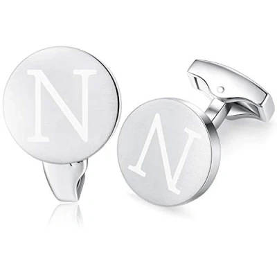 Abbildung von Honey Bear Briefe Initialen Buchstabe manschettenknöpfe Herren Edelstahl Hochzeit Cufflinks Manschettenknopf Gebürstetes Silber (N)
