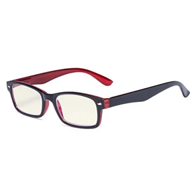 Abbildung von Eyekepper Computer Lesebrille mit Federscharniere Bügle in UV Schutz, Anti Blau Strahlen Blendschutz und kratzfest Gläser (Gelb getönte Gläser, Schwarz Rot Fassung)