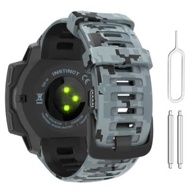 Abbildung von MoKo Armband Kompatibel mit Garmin Instinct 2/Instinct Esports/Solar/Tactical/Tide, Weiches Silikon Uhrenarmband Sport Ersatzarmband Wechselarmband, Mosaik Tarnung