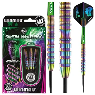 Abbildung von WINMAU Simon Whitlock Urban World Cup Edition 23 Gramm Profi Stahlspitze Wolfram Dartpfeile mit Flüge und Stiele (Wellen)