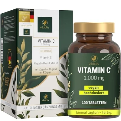 Abbildung von VITACTIV Vitamin C TIME RELEASED Hochdosiert plus Natürliches Hagebutten Extrakt Vegan, Zuckerfrei, Hohe Bioverfügbarkeit Laborgeprüft in Deutschland, 100 Tabletten